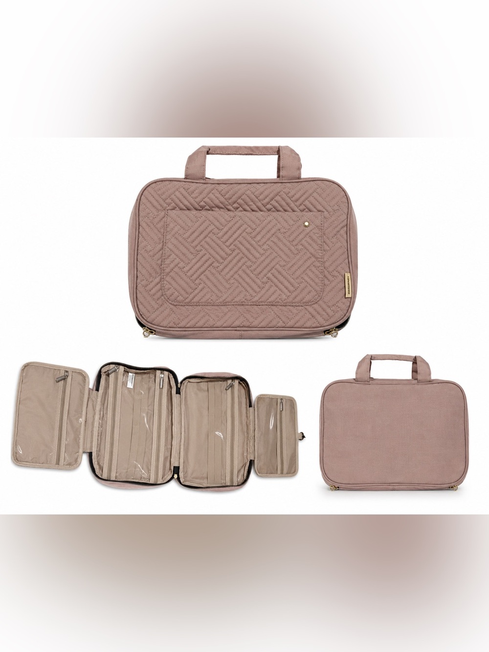Quilted Travel Organizer Tote in Dusty Rose